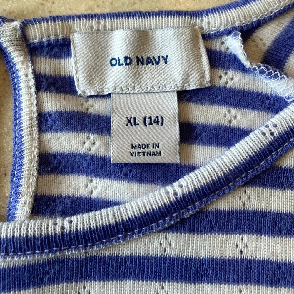 OLD NAVY Periwinkle (Purple Blue) White NWOT Striped Top Girls XL 14